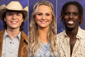 American Idol 2025 winner alongside the runner up and thirdplace winner.